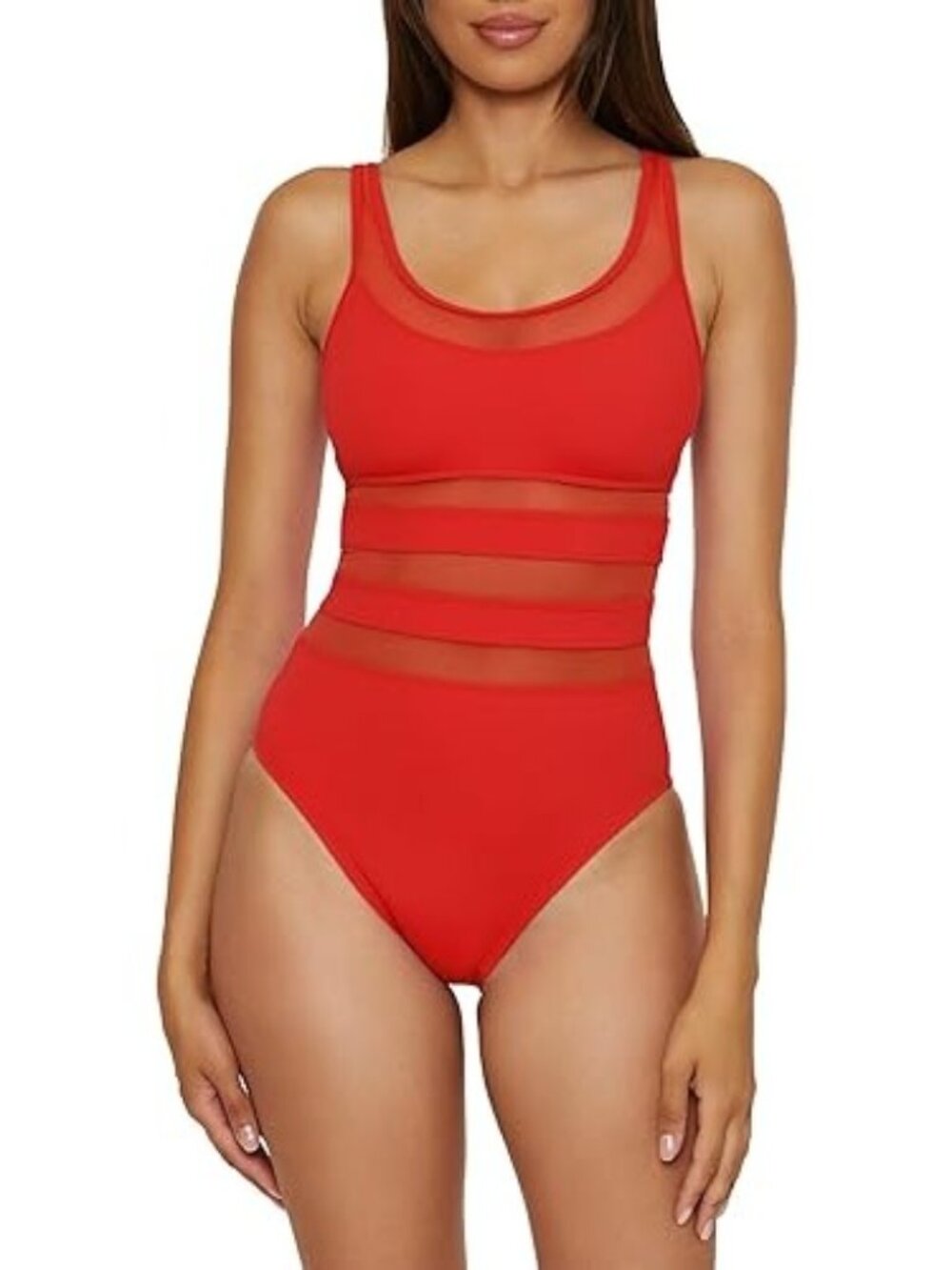 Rebecca Virtue BCA One Piece Mesh Panel Swimsuit Ruby Red Size XL NEW
